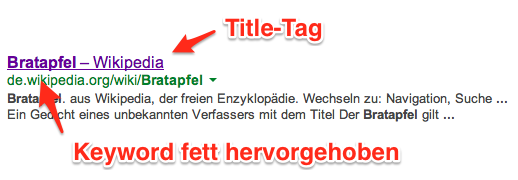 Title Tag im Google Suchergebnis