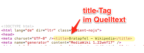 Title Tag im Quelltext der Webseite