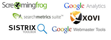 SEO Tools: Google Analytics, Sistrix, Xovi, Screamingfrog, Webmaster Tools, searchmetrics